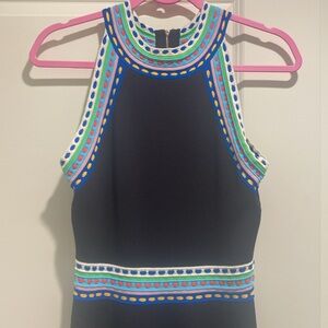 Milly • Navy Dress with Multicolor Trim • Size Medium